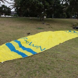 777 Pawn paraglider for sale, size S, unflown with only ground handling, in vibrant yellow, available for immediate purchase, located in Azores, Portugal.