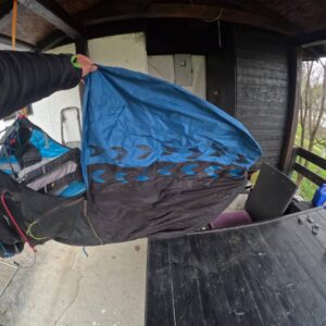 Kortel Kanibal Race 2 pod harness, size XL, black/blue, designed for competition and XC flights, durable and comfy with minor repairs.