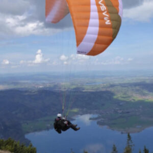 Skywalk Masala 2 Light paraglider in flight, designed for total beginners with EN A safety certification, featuring easy handling and a smooth ride.