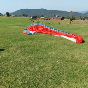 Advance Alpha 7 paraglider size 28 in excellent condition, laid out on the ground ready for launch