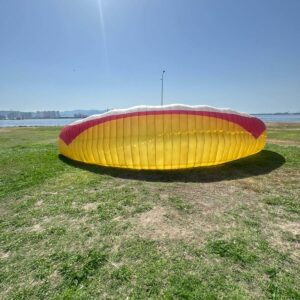 Front view of a Gin Bonanza 3 paraglider in mint condition, size S, manufactured in 2025, photographed for sale listing in Turkey.