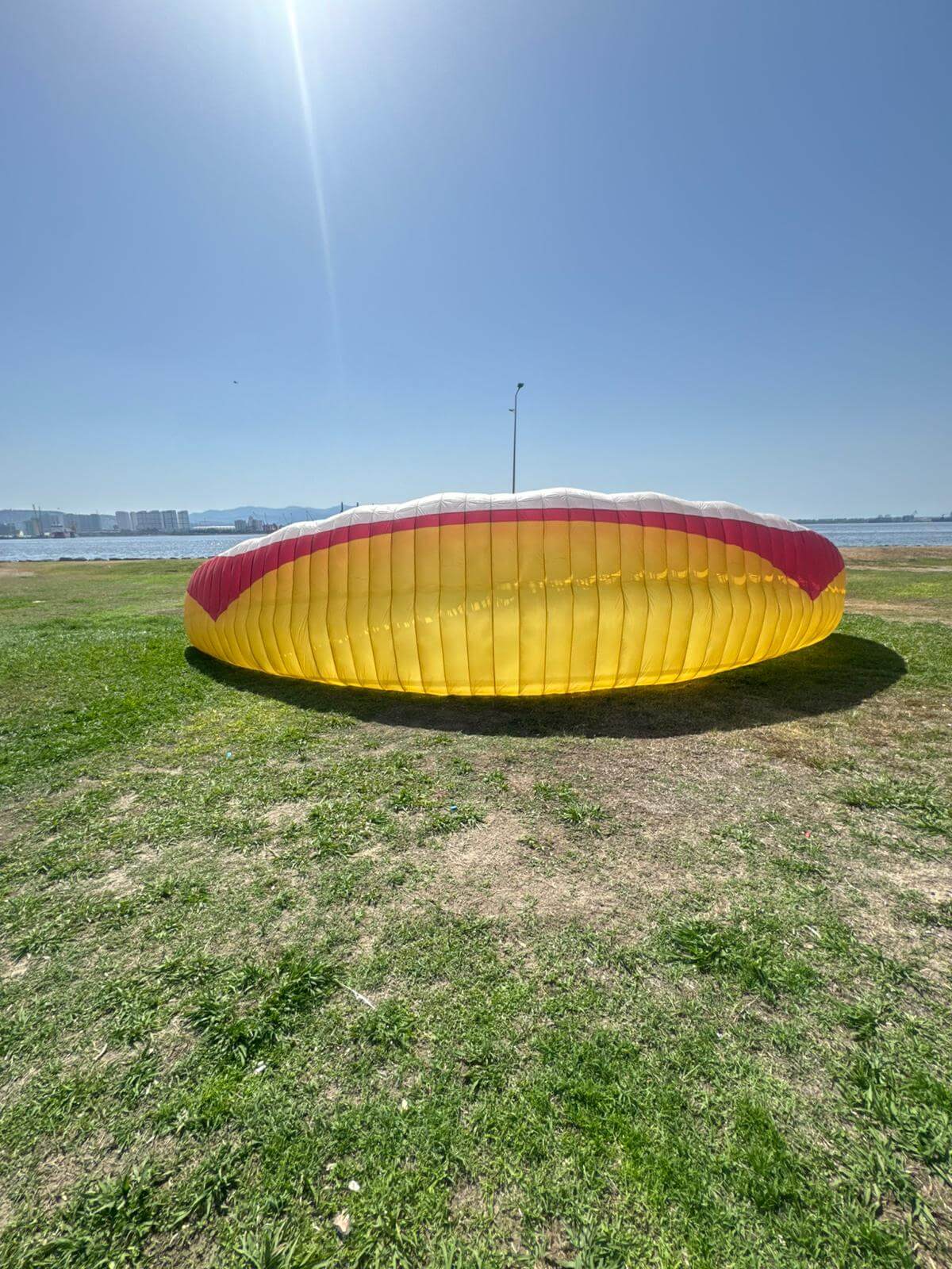 Front view of a Gin Bonanza 3 paraglider in mint condition, size S, manufactured in 2025, photographed for sale listing in Turkey.