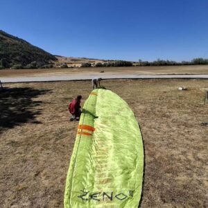 Ozone Zeno 2 paraglider in flight over Turkish mountains – high-performance EN D 2-liner wing for XC and competitions