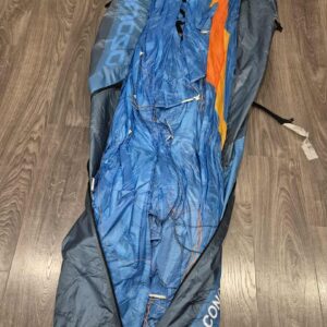 "Excellent condition Ozone Zeno 2 ML EN D 2-liner paraglider in red and white layout with concertina bag, ready for XC adventure"